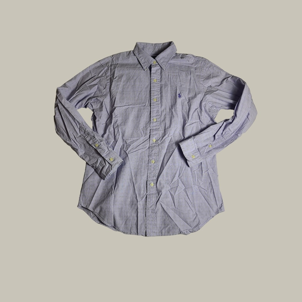Ralph Lauren Button Down Shirt Mens M Purple Glen Plaid Classic Fit Long Sleeve